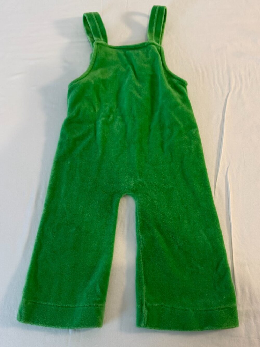 Vintage Green Velour Toddler Overalls Romper Unisex  Button Strap No Size - Picture 7 of 8